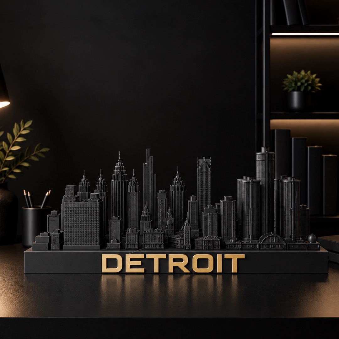 Detroit skyline sculpture — 3D printed Detroit, Michigan city model